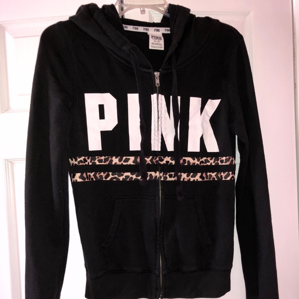 Victoria’s Secret Black Cheetah Zip Up Hoodie